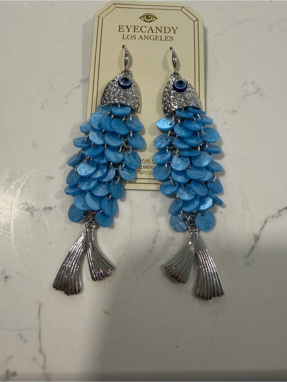eye candy Sky Blue Layered Fish-Scale Drop Earrings
